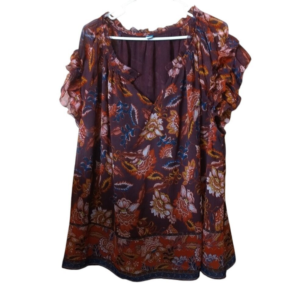 Old Navy Women's 3X Short Sleeve Floral Flowy Boho Cottagecore Pullover Peasant